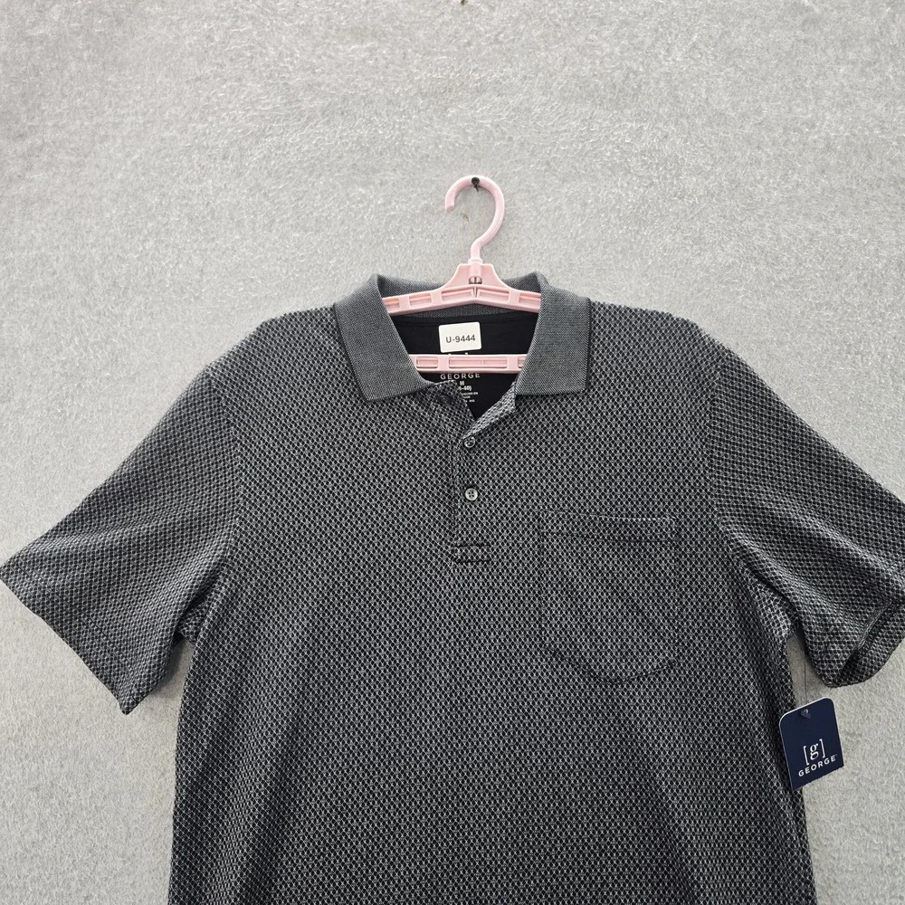 George Men Polo‎ M (38-40) Black Geometric Button Short Sleeve NWT